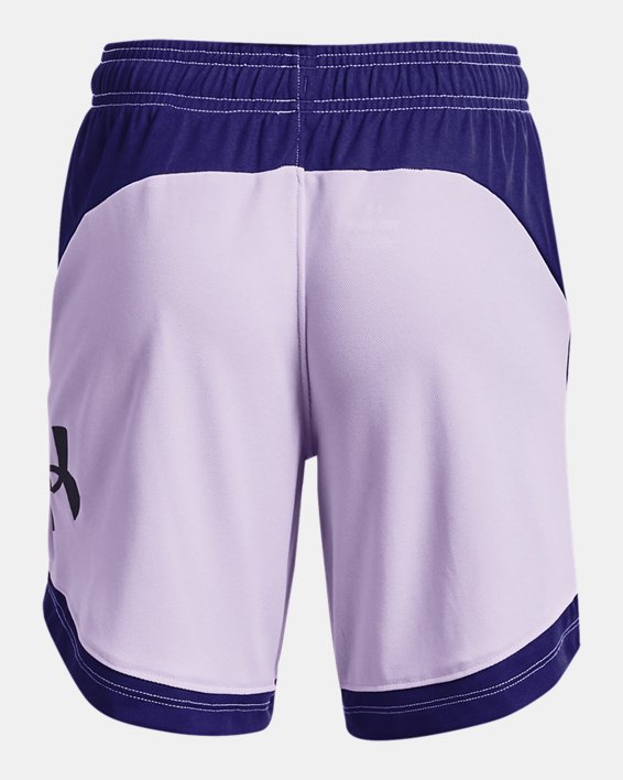 Girls' UA Baseline Shorts, Purple, pdpMainDesktop image number 1